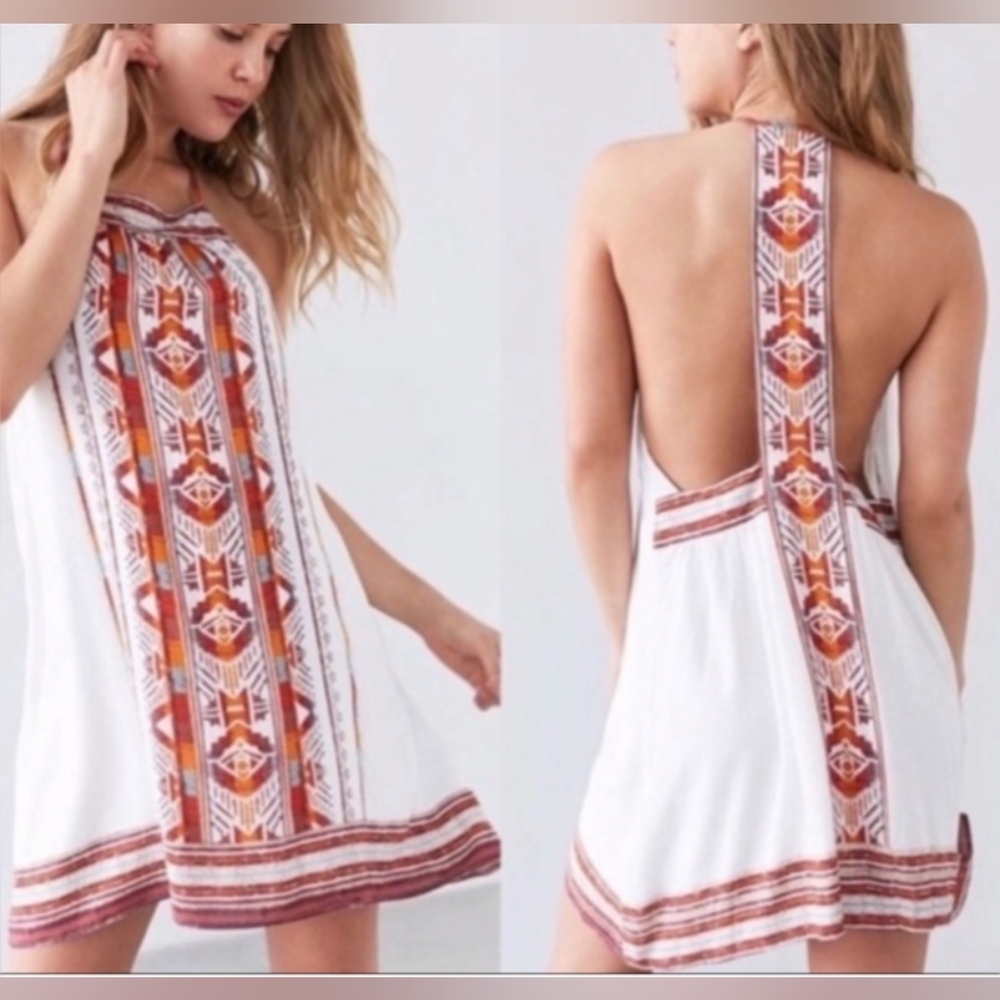 Urban Outfitters Small White Orange Ecote Gigi Dress Aztec Boho